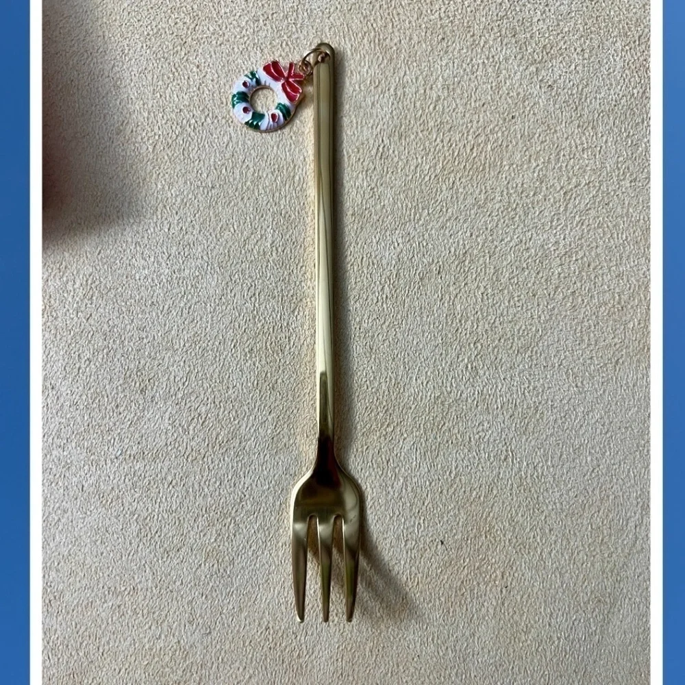 Set of 6 Gold-Plated Stainless Steel Christmas Theme Small Flatware Forks NWT